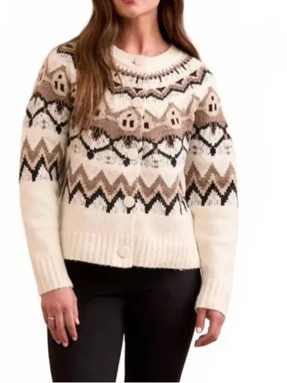 Tribal Long Sleeve Button Front Sweater Cardigan Beige Medium NWT STITCH FIX
